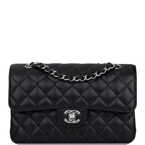 chanel small classic double flap black caviar silver hardware|Classic Handbags .